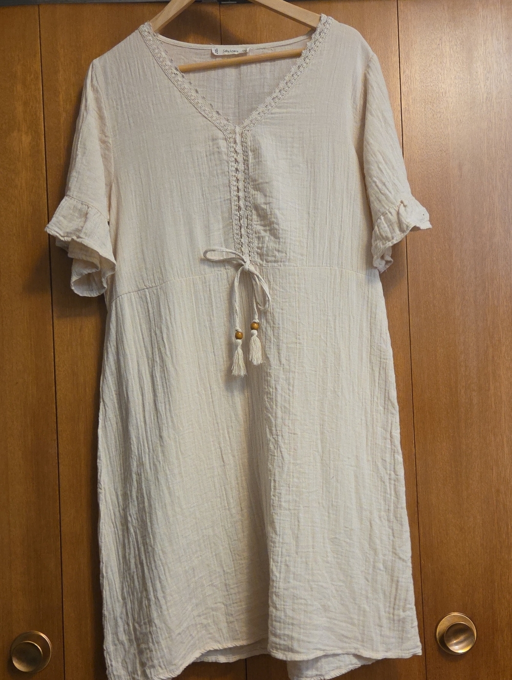 Boho Tassel Tie Midi Dress in Light Cream